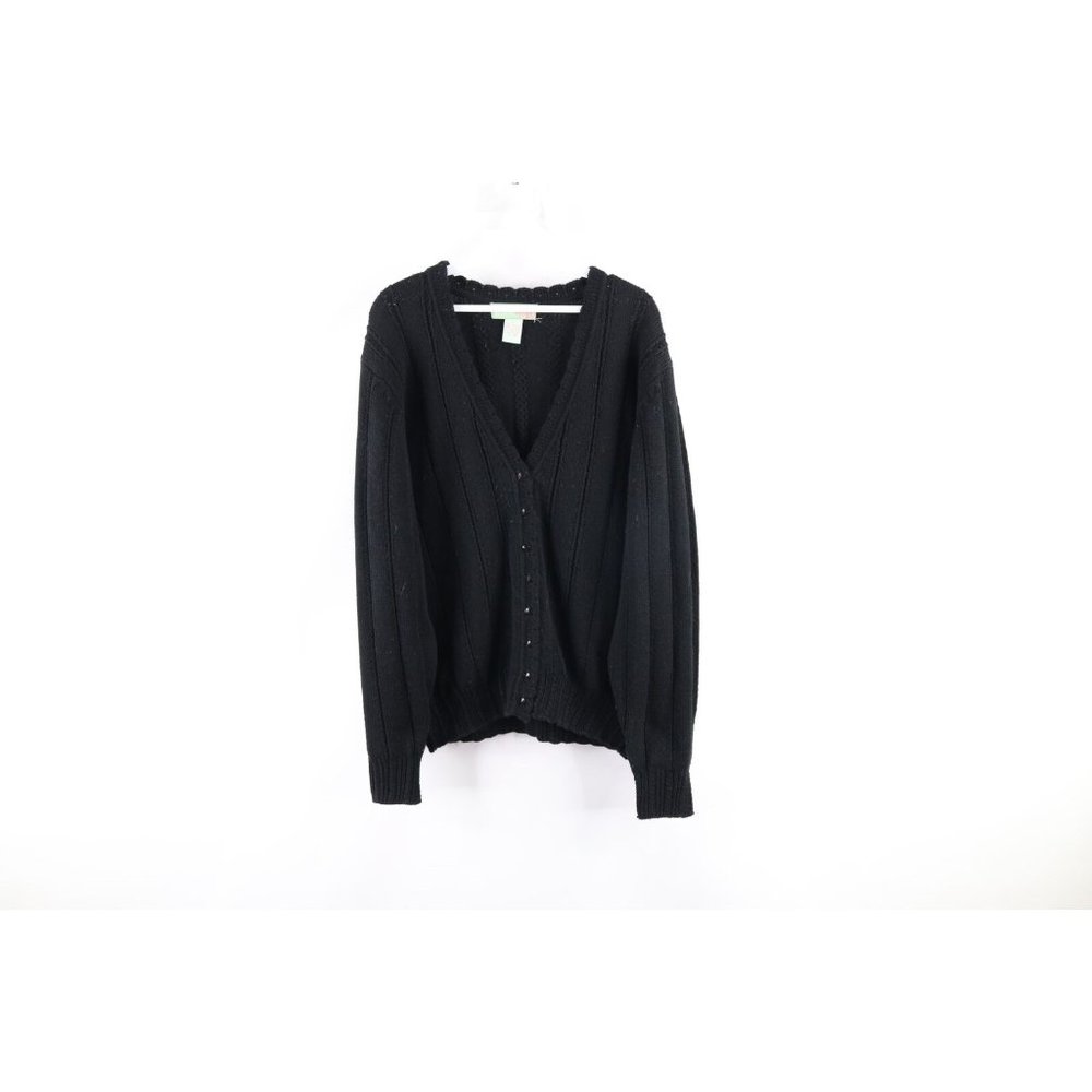 Vintage 90s Grunge Womens Large Striped Knit Kurt Cobain Cardigan Sweater Black
